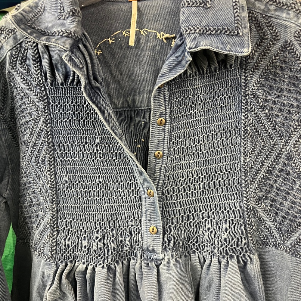 Free People Indigo Blue denim Tunic Top - Picture 7 of 8